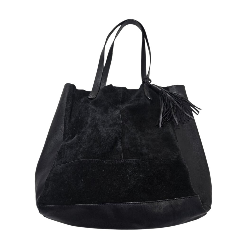 Leather And Suede Tite Bag With Tassle Detail